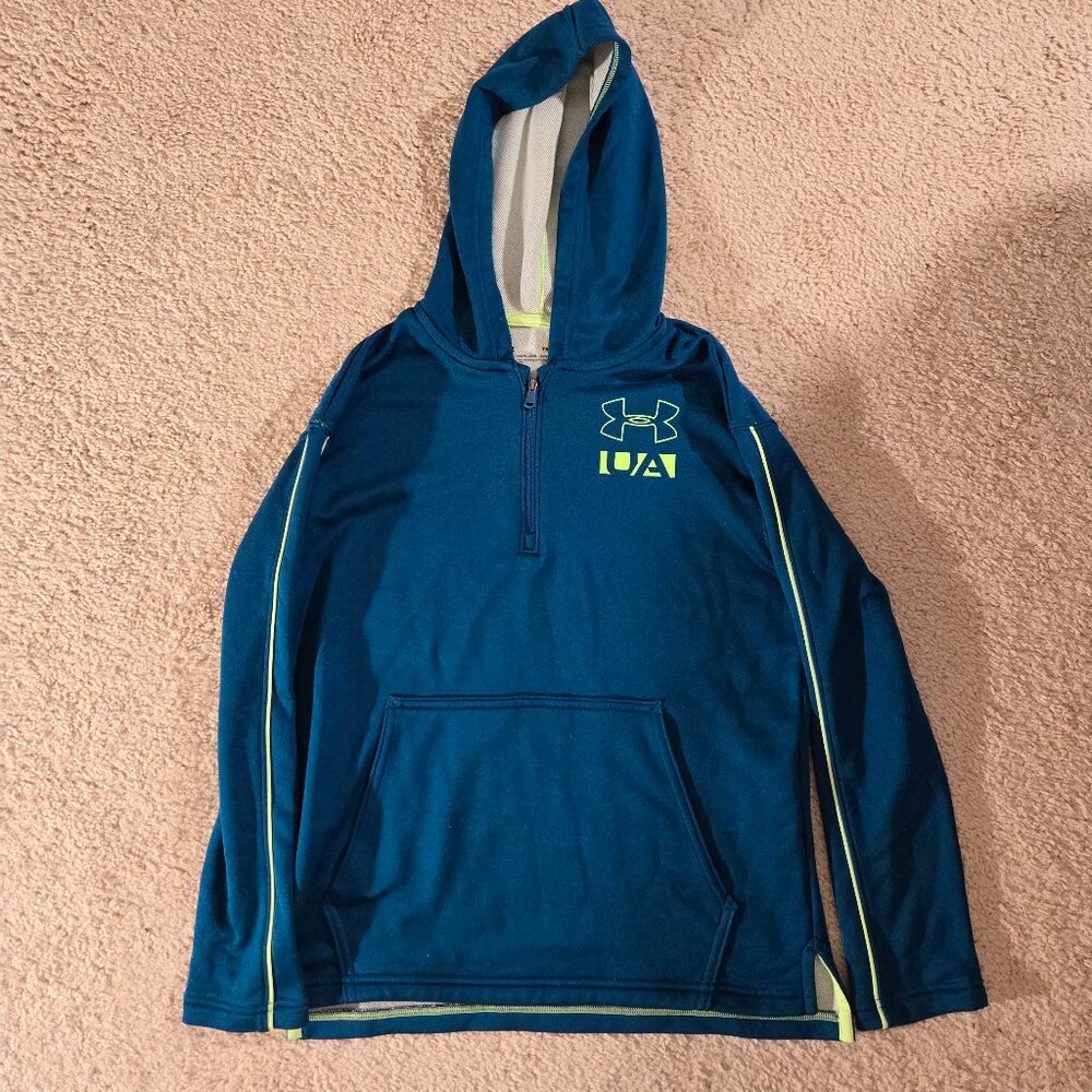 Under Armour Performance 1/4 Zip Teal Hoodie Youth Size Medium 10-12 Neon Logo
